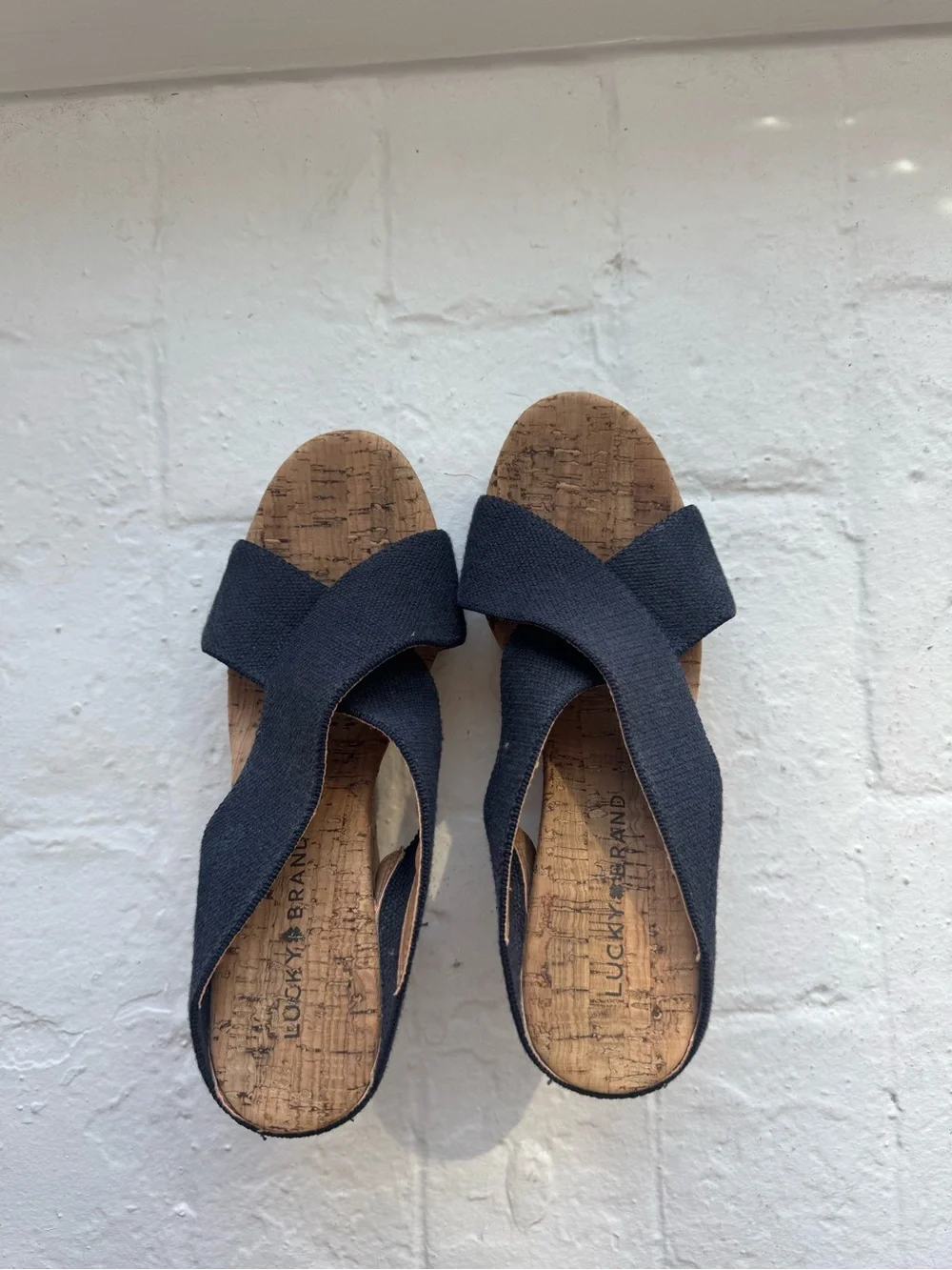 Women’s Navy Cork Wedge Slide Sandals